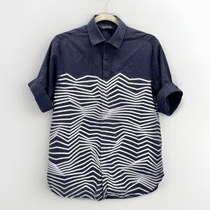 Neil Barrett Mens Button Shirt 39 Small Zig Zag Print Italy Luxury Art Designer